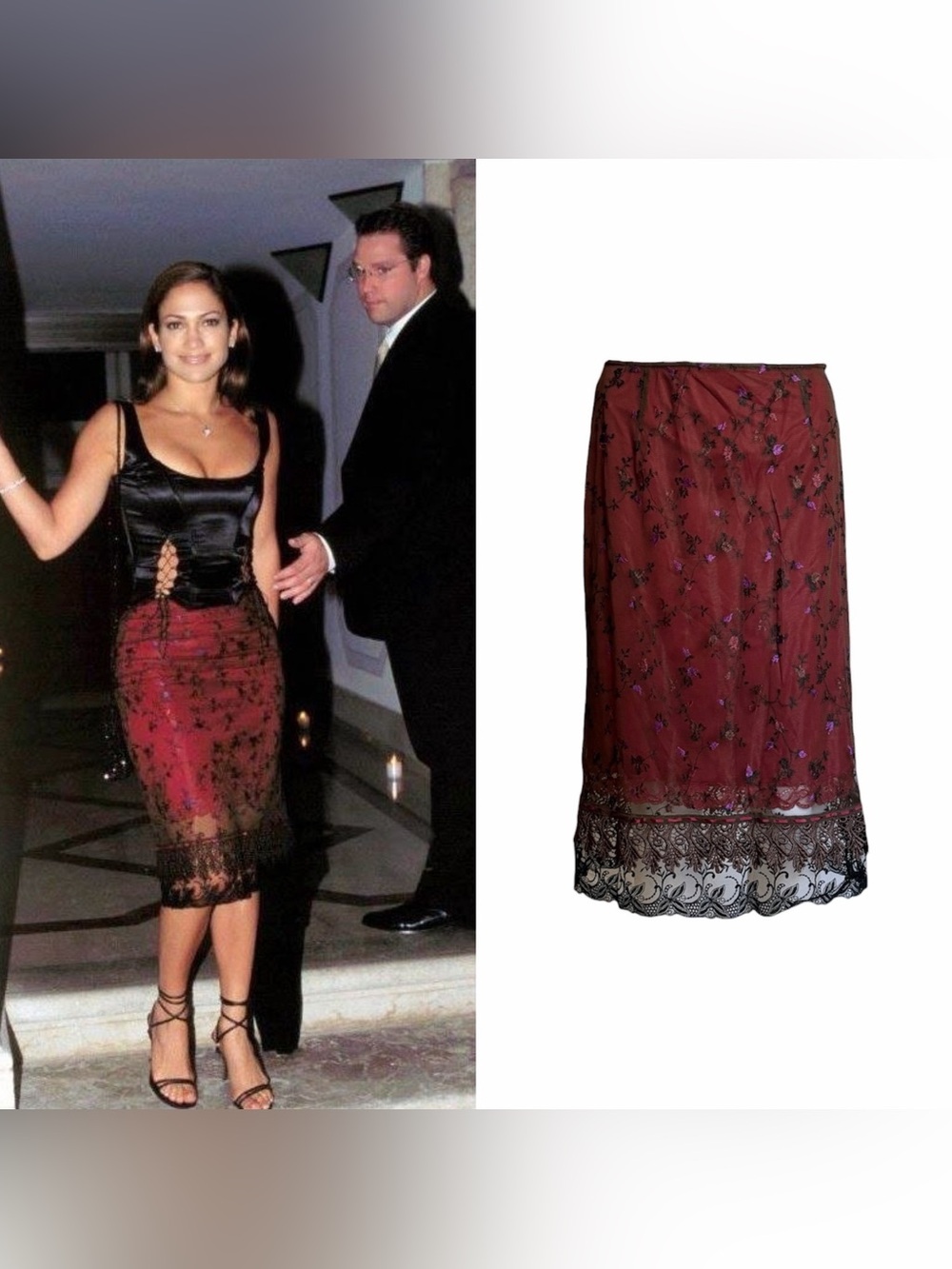 1990s Floral Embroidered Lace Skirt As Seen On Jennifer Lopez